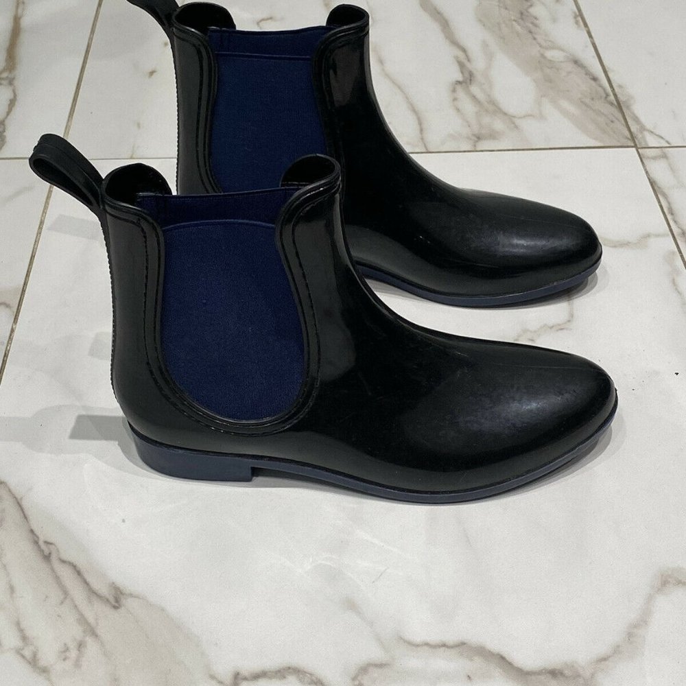 Henry Ferrera Womens Blue Shiny Short Rubber Boots
